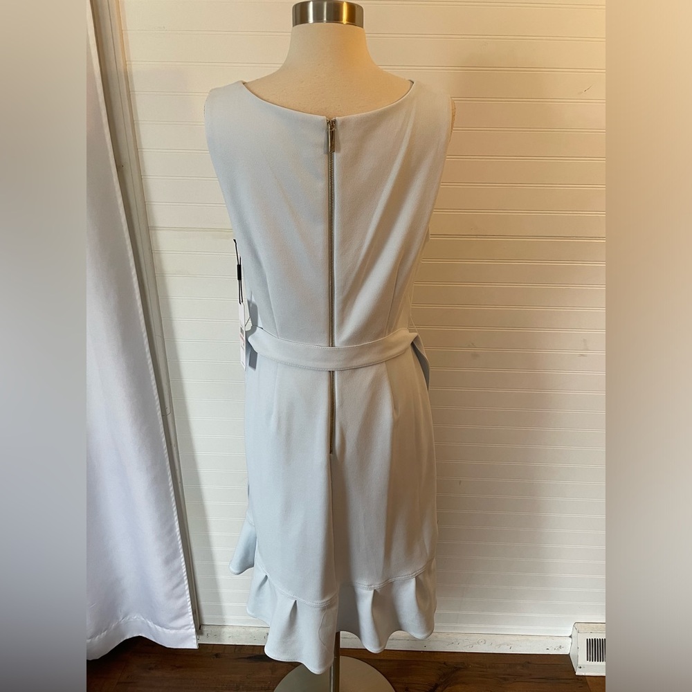 Calvin Klein Light Blue Crepe Ruffle Tulip Hem Faux Wrap Dress NWT Size 10 - Picture 10 of 13